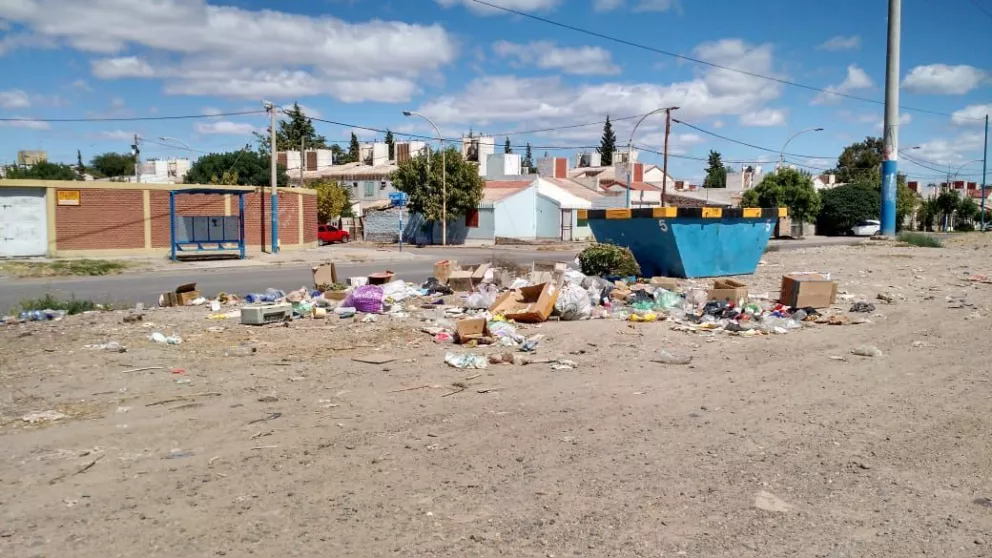 La bronca de los vecinos del barrio Fiske Menuco porque la basura queda en el acceso al barrio.