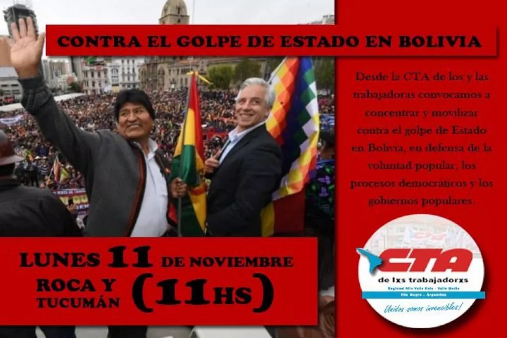 La CTA convoca a movilizar "contra el golpe de Estado en Bolivia"