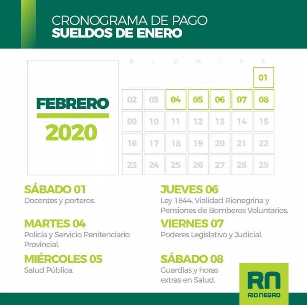 Este sábado 1 de febrero comienza el cronograma de pago de sueldos en Río Negro
